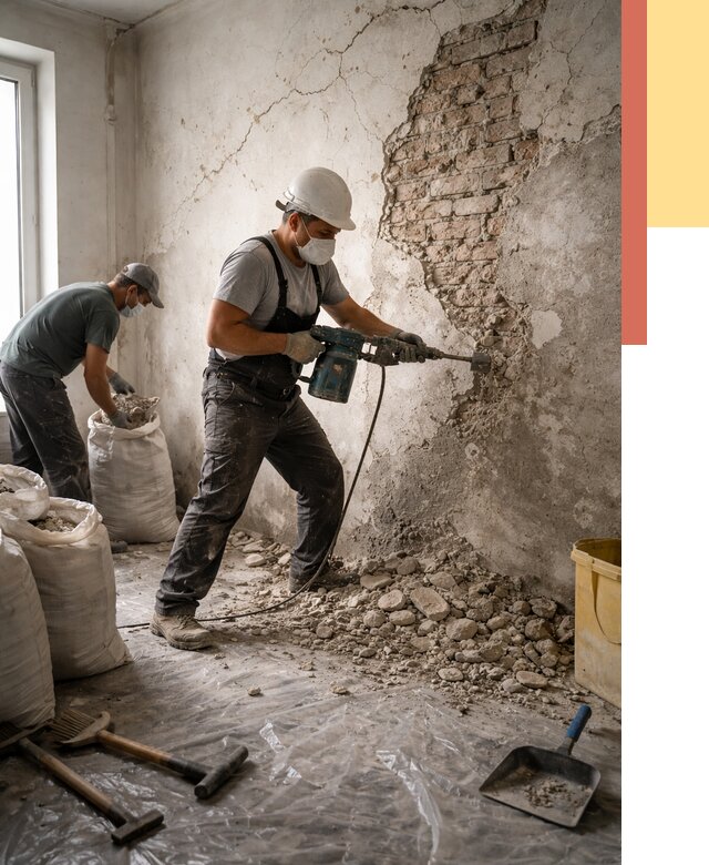Демонтаж штукатурки со стен в Вязьме от 7403 руб/м² — быстро и недорого | ОТДЕЛОЧНИК-Взь