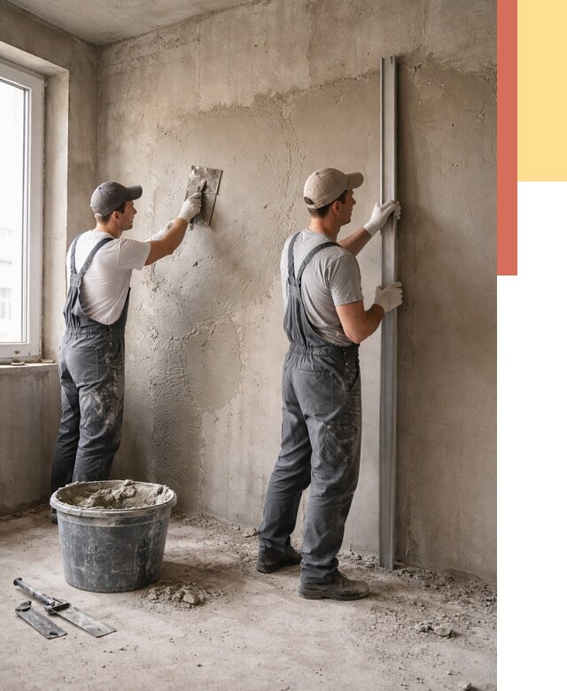 Штукатурка бетонных стен в Вязьме от 4627 руб/м² — качественно и быстро | ОТДЕЛОЧНИК-Взь