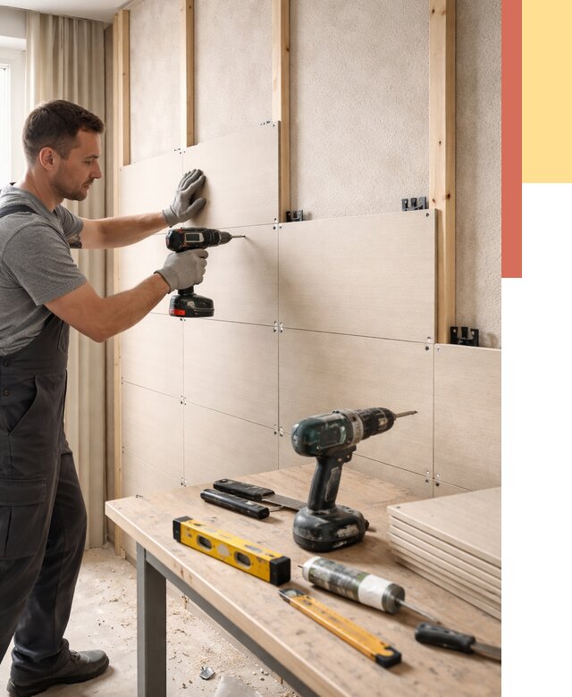 Монтаж МДФ панелей на стены в Вязьме от 1285 руб. под ключ | ОТДЕЛОЧНИК-Взь