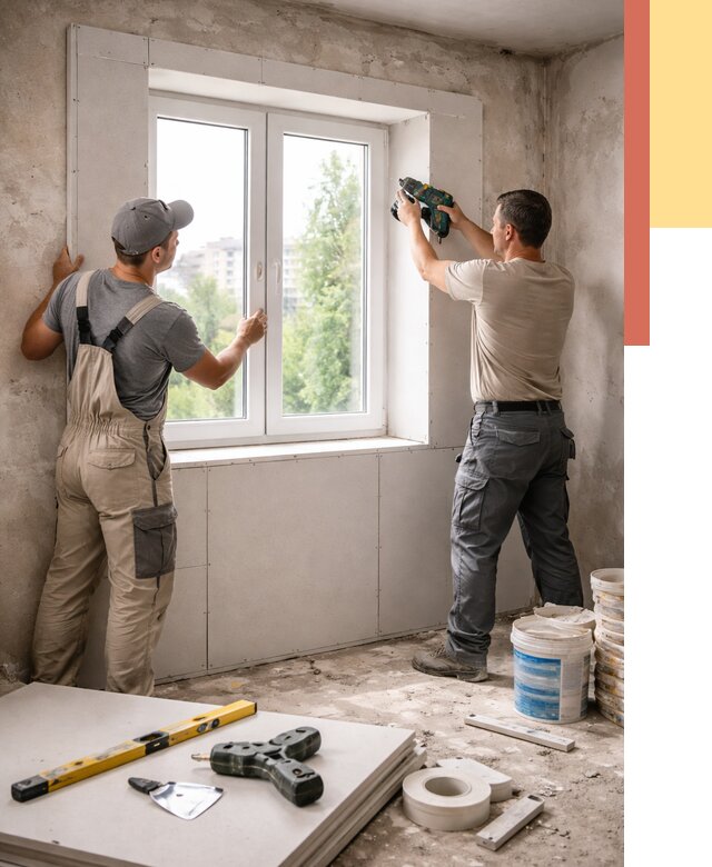 Монтаж откосов из гипсокартона в Вязьме от 4627 руб. под ключ | ОТДЕЛОЧНИК-Взь