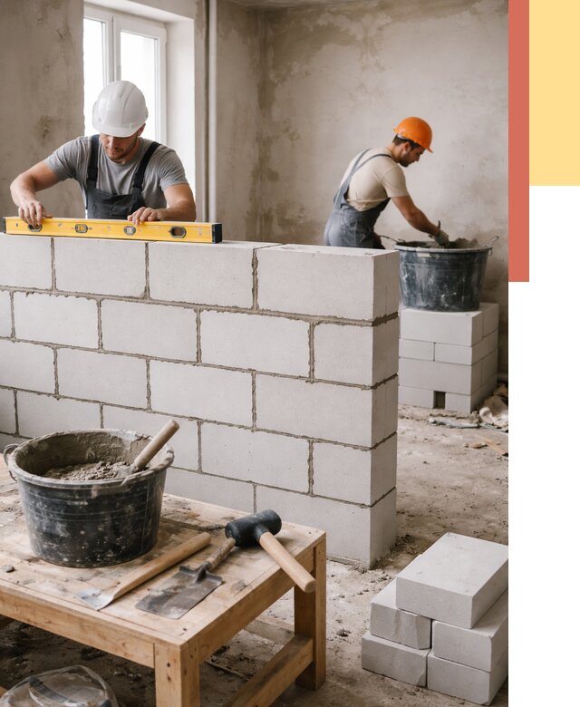 Кладка перегородок из газобетона в Вязьме от 3290 руб. под ключ | ОТДЕЛОЧНИК-Взь