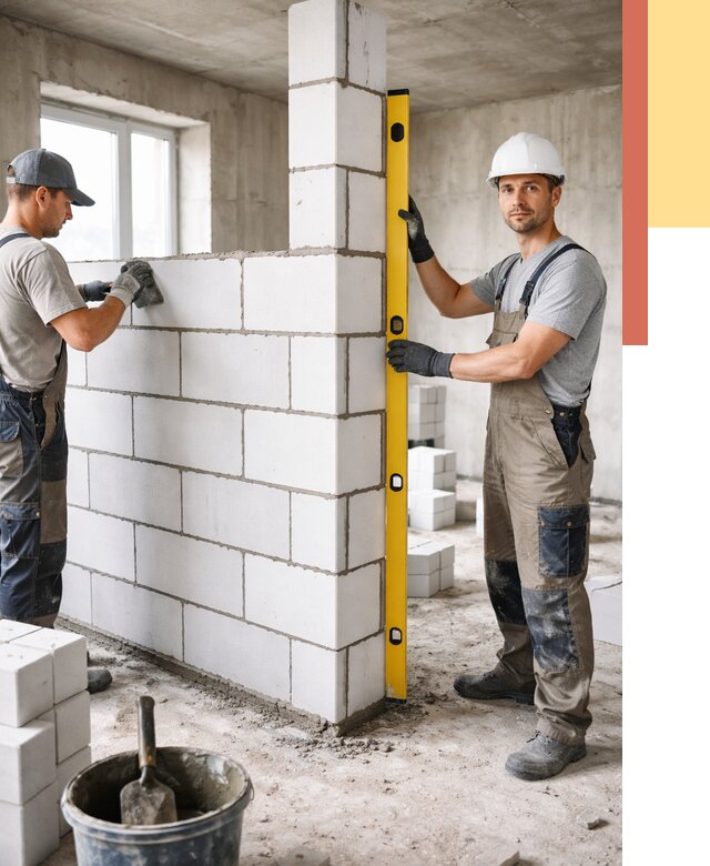 Кладка перегородок из пеноблока в Вязьме от 1851 руб. под ключ | ОТДЕЛОЧНИК-Взь