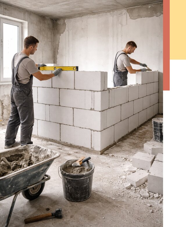 Кладка перегородок из ПГП в Вязьме от 2571 руб./м2 — монтаж и возведение под ключ | ОТДЕЛОЧНИК-Взь