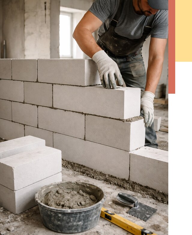 Кладка перегородок из силикатного блока в Вязьме от 4113 руб. под ключ | ОТДЕЛОЧНИК-Взь