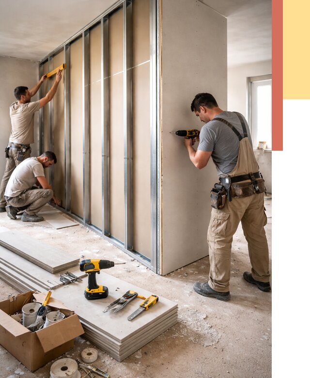 Монтаж однослойной перегородки из гипсокартона в Вязьме от 668 руб. | ОТДЕЛОЧНИК-Взь