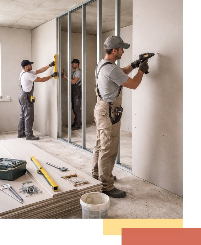 Однослойная перегородка из гипсокартона в Вязьме под ключ, монтаж и отделка