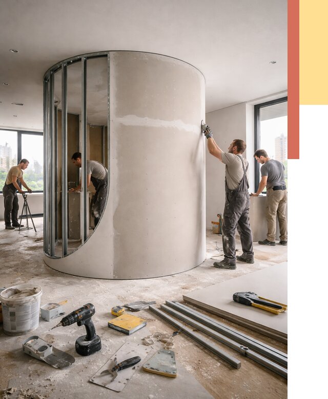 Радиусная перегородка из гипсокартона в Вязьме от 2982 руб. под ключ | ОТДЕЛОЧНИК-Взь