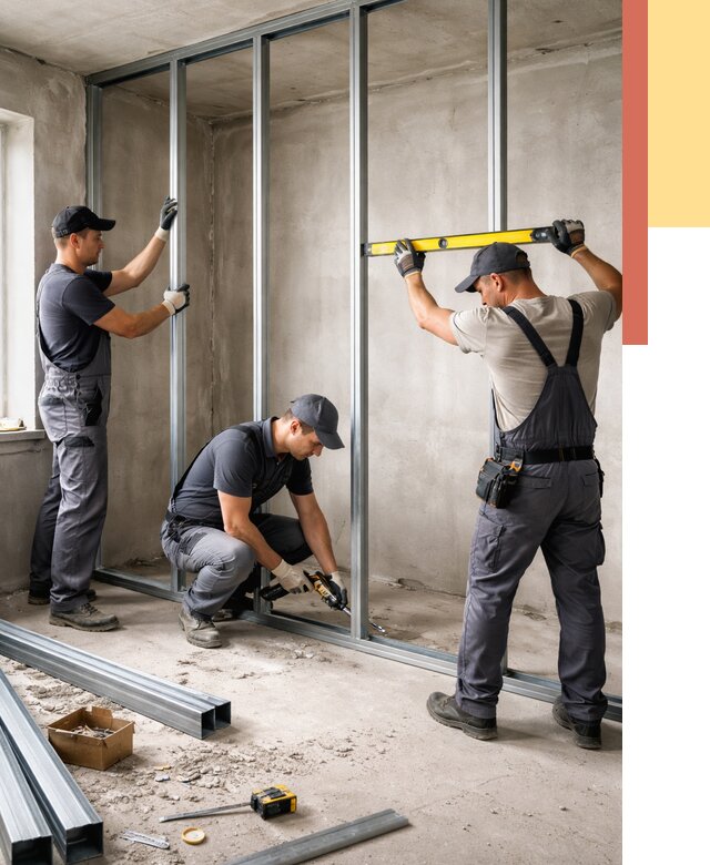 Монтаж каркаса перегородки из профиля в Вязьме от 771 руб. | ОТДЕЛОЧНИК-Взь