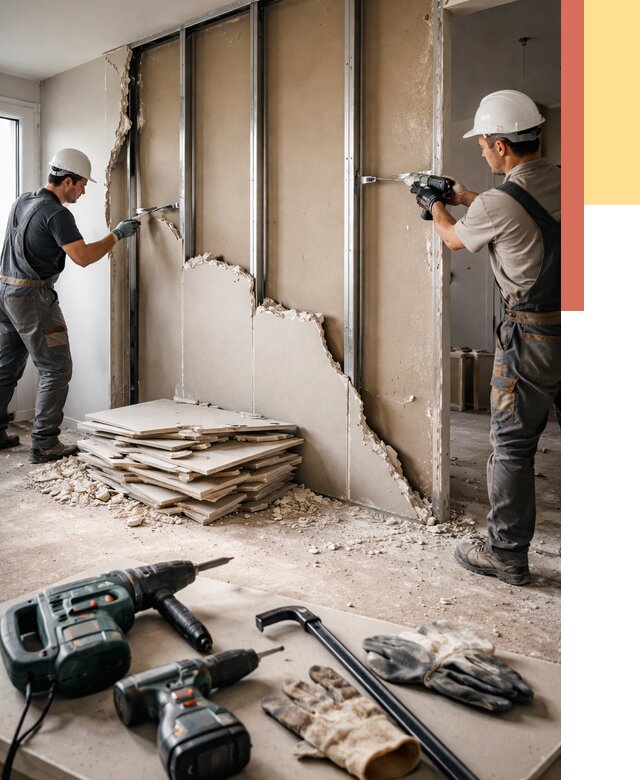 Демонтаж перегородки из гипсокартона в Вязьме от 1234 руб. быстро и недорого | ОТДЕЛОЧНИК-Взь