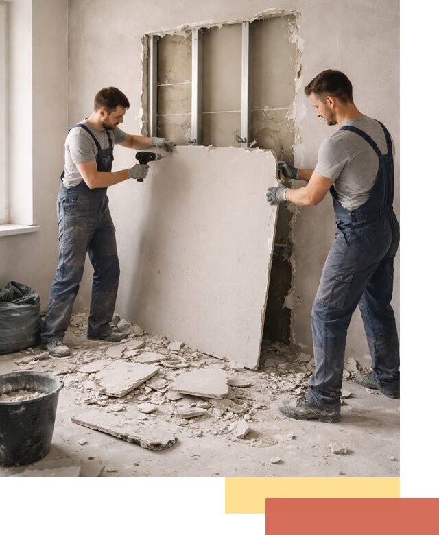 Демонтаж перегородки из гипсокартона в Вязьме быстрый и аккуратный