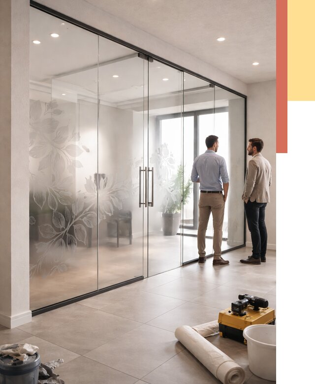 Стеклянные перегородки с рисунком в Вязьме от 12853 руб. монтаж и нанесение | ОТДЕЛОЧНИК-Взь