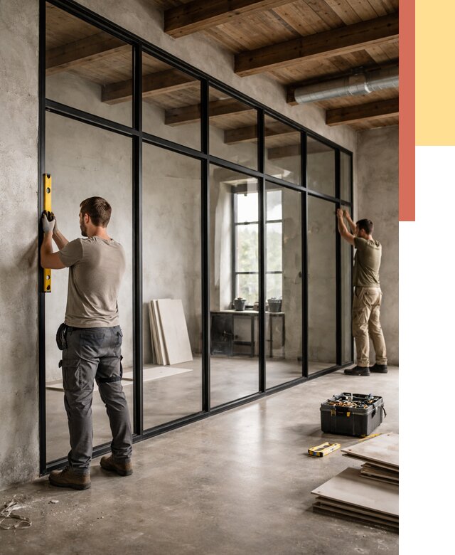 Стеклянные перегородки лофт в Вязьме от 10796 руб. под ключ | ОТДЕЛОЧНИК-Взь