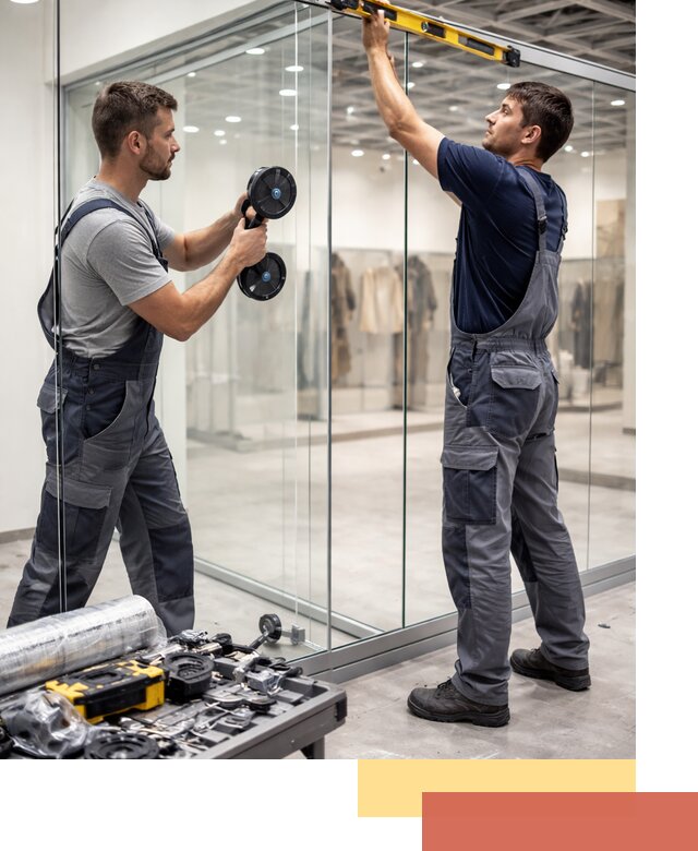 Стеклянные перегородки для магазинов в Вязьме — монтаж и установка