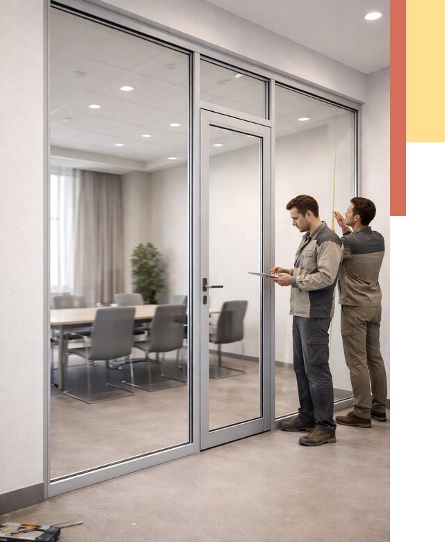 Установка и монтаж алюминиевых перегородок со стеклом в Вязьме от 8431 руб. | ОТДЕЛОЧНИК-Взь