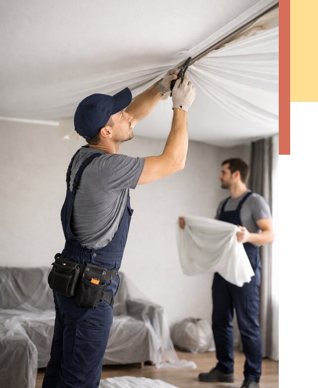 Демонтаж натяжного потолка в Вязьме от 4627 руб. — снятие и разбор под ключ | ОТДЕЛОЧНИК-Взь