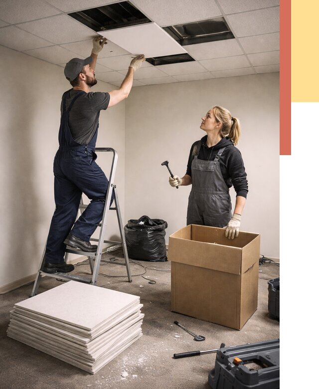 Демонтаж потолочной плитки в Вязьме от 4627 руб. быстро и недорого | ОТДЕЛОЧНИК-Взь