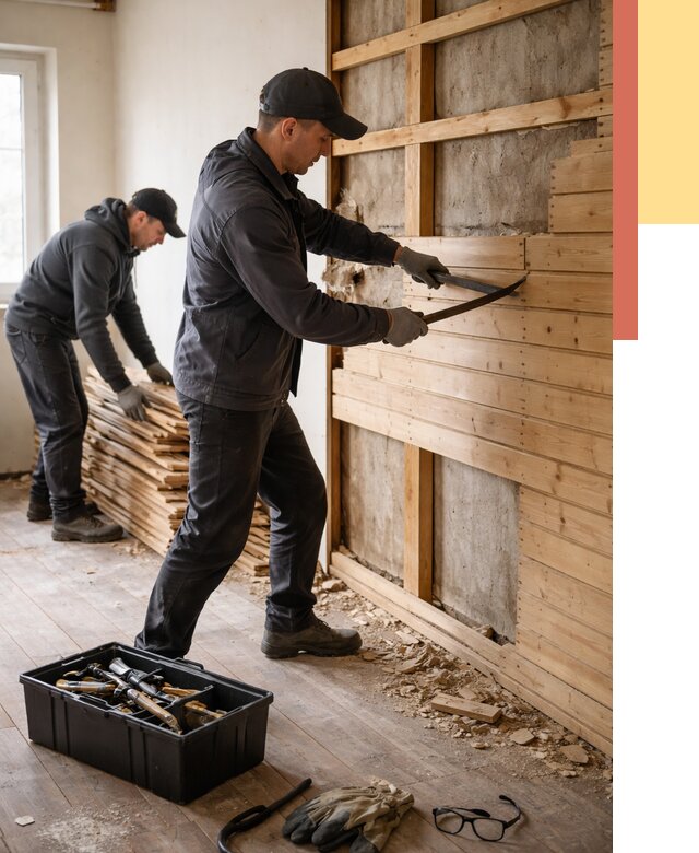 Демонтаж вагонки в Вязьме от 3907 руб/м2 — быстро и недорого | ОТДЕЛОЧНИК-Взь