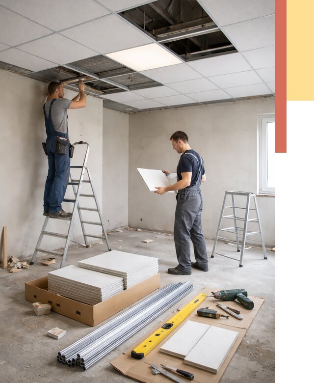 Монтаж потолка армстронг в Вязьме от 4627 руб/м2 — быстрая установка под ключ | ОТДЕЛОЧНИК-Взь