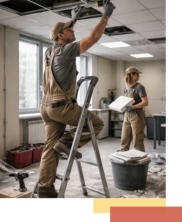 Ремонт потолка Армстронг и замена плит в Вязьме