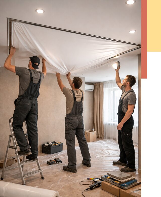 Монтаж ПВХ натяжного потолка в Вязьме от 3599 руб. под ключ | ОТДЕЛОЧНИК-Взь