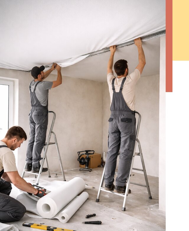 Монтаж тканевого натяжного потолка в Вязьме от 3599 руб. под ключ | ОТДЕЛОЧНИК-Взь