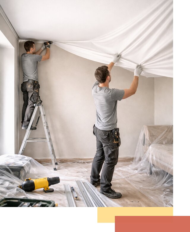 Монтаж тканевого натяжного потолка в Вязьме недорого и быстро