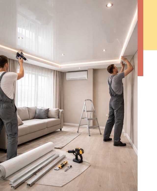 Монтаж глянцевого натяжного потолка в Вязьме от 771 руб. под ключ | ОТДЕЛОЧНИК-Взь