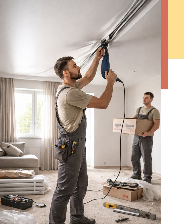 Монтаж сатинового натяжного потолка в Вязьме от 3599 руб. | Быстро, недорого — ОТДЕЛОЧНИК-Взь