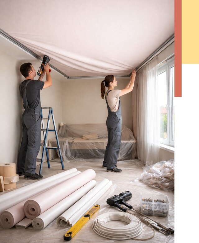 Монтаж цветного натяжного потолка в Вязьме от 4318 руб/м² — быстро и недорого | ОТДЕЛОЧНИК-Взь