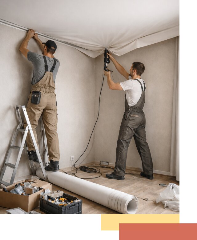 Монтаж цветного натяжного потолка в Вязьме за один день