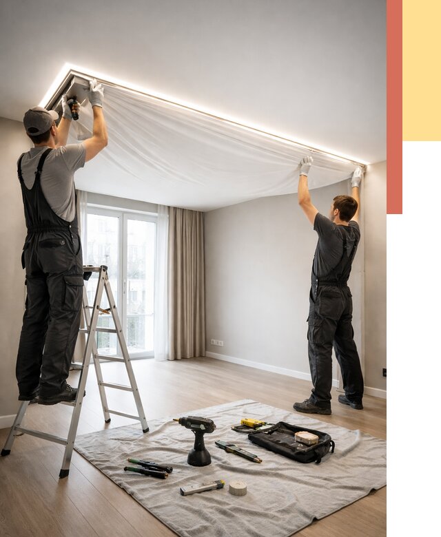 Монтаж парящего натяжного потолка в Вязьме от 4627 руб. быстро и недорого | ОТДЕЛОЧНИК-Взь