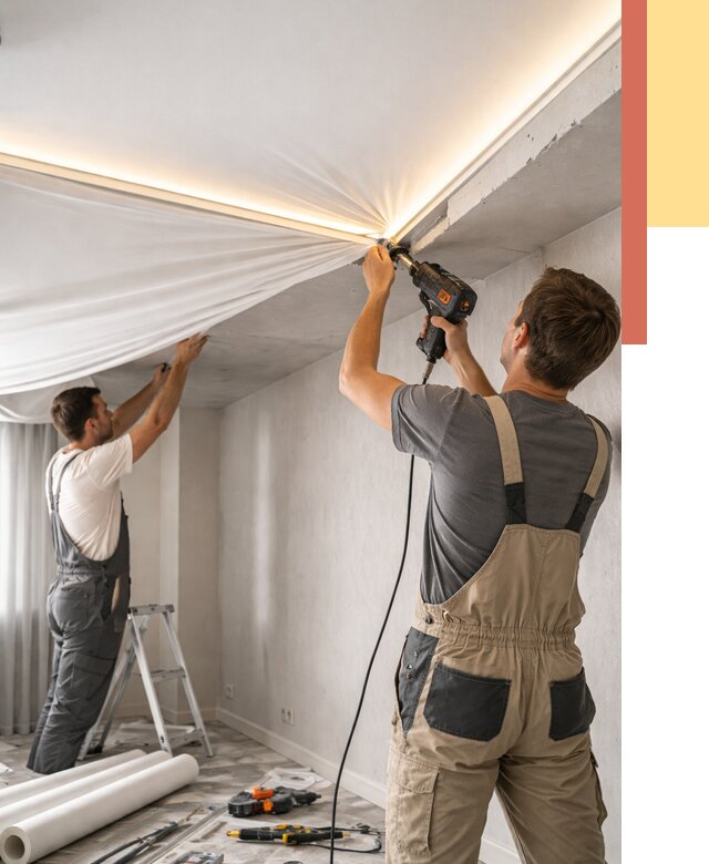 Монтаж натяжного потолка с подсветкой в Вязьме от 977 руб. | ОТДЕЛОЧНИК-Взь