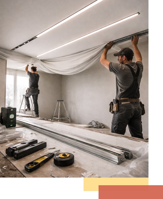 Монтаж натяжных потолков со световыми линиями в Вязьме