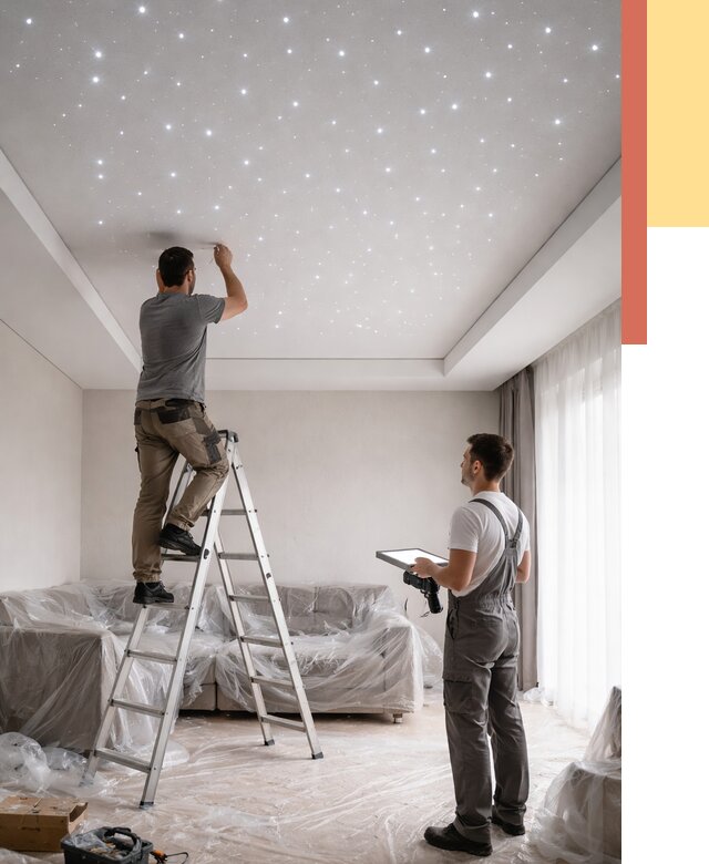 Монтаж натяжного потолка «звездное небо» в Вязьме от 6683 руб. | ОТДЕЛОЧНИК-Взь