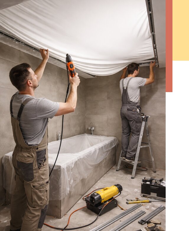 Монтаж натяжного потолка в ванной в Вязьме от 1234 руб. под ключ | ОТДЕЛОЧНИК-Взь