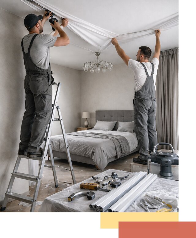 Монтаж натяжного потолка в спальне в Вязьме