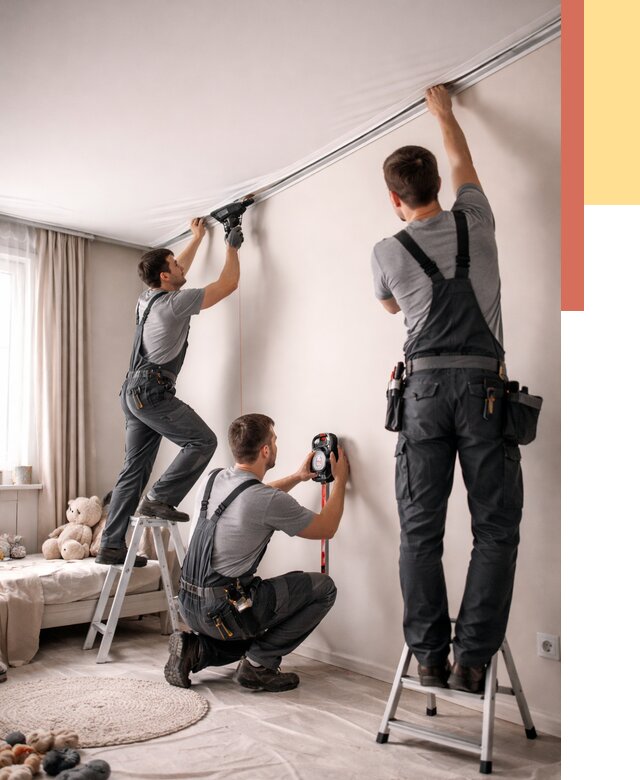 Монтаж натяжного потолка в детской в Вязьме от 3599 руб. — быстро и недорого | ОТДЕЛОЧНИК-Взь