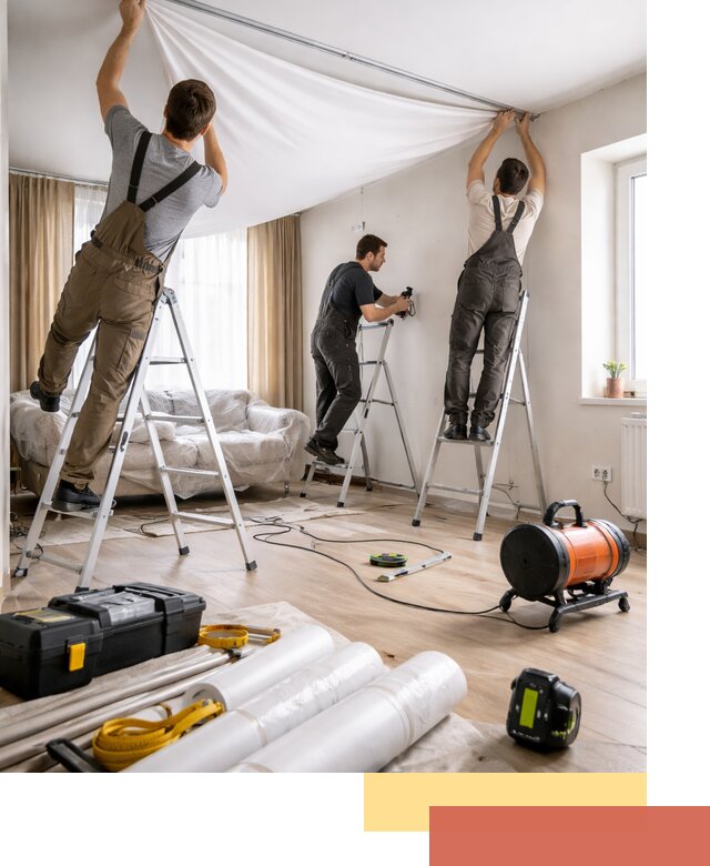 Монтаж натяжного потолка в гостиной в Вязьме