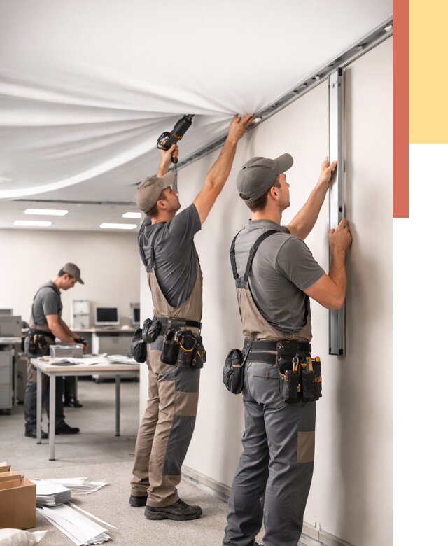 Монтаж натяжного потолка в офисе в Вязьме от 463 руб/м² — быстро и недорого | ОТДЕЛОЧНИК-Взь