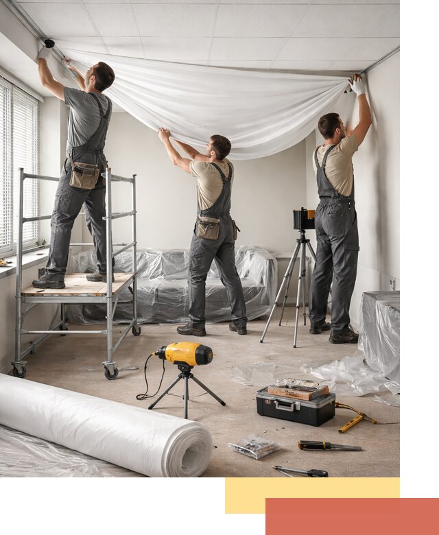 Монтаж натяжного потолка в офисе в Вязьме