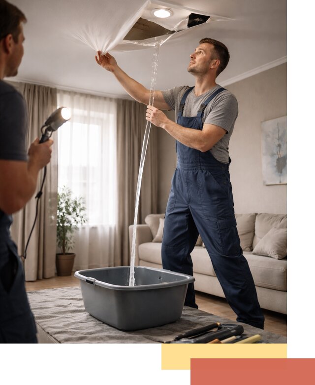 Слив воды с натяжного потолка в Вязьме быстро и аккуратно