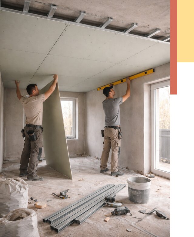 Одноуровневый потолок из гипсокартона в Вязьме от 771 руб. — монтаж под ключ | ОТДЕЛОЧНИК-Взь