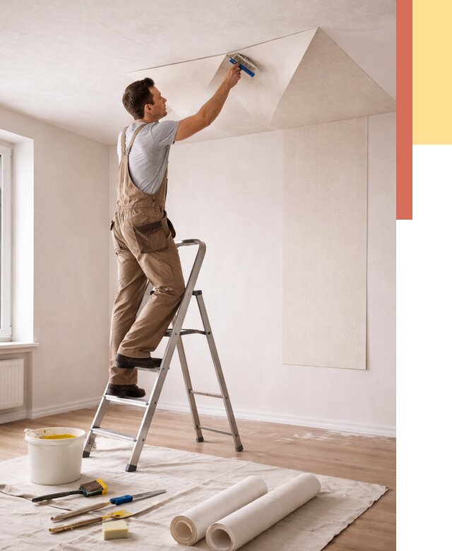 Поклейка обоев на потолок в Вязьме от 4627 руб. быстро и недорого | ОТДЕЛОЧНИК-Взь